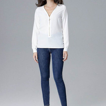Long Sleeve Blouse with Statement Zipper Closure - MimiStylez