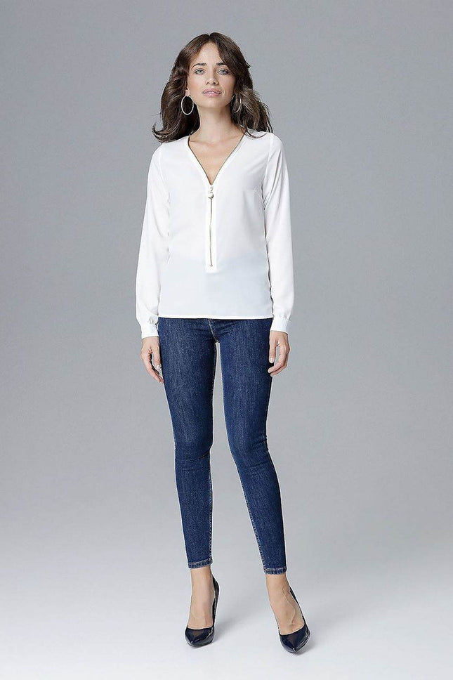 Long Sleeve Blouse with Statement Zipper Closure - MimiStylez