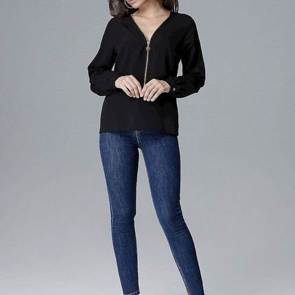 Long Sleeve Blouse with Statement Zipper Closure - MimiStylez