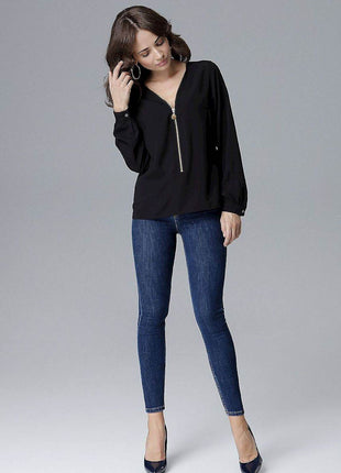 Long Sleeve Blouse with Statement Zipper Closure - MimiStylez