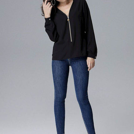 Long Sleeve Blouse with Statement Zipper Closure - MimiStylez