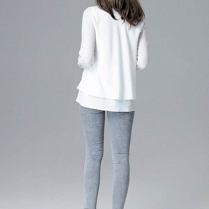 Loose-Fit Long Sleeve Blouse with Frill Detail & Half Round Neckline - MimiStylez