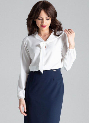 Long Sleeve Blouse with Decorative Neck Tie - MimiStylez