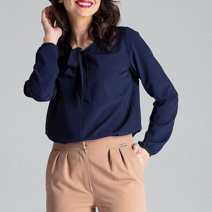 Long Sleeve Blouse with Decorative Neck Tie - MimiStylez