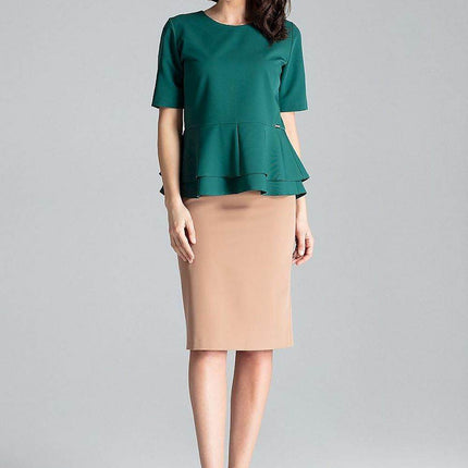 Short-Sleeve Blouse with Semi-Circular Neckline & Covered Back Zip - MimiStylez