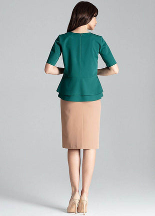 Short-Sleeve Blouse with Semi-Circular Neckline & Covered Back Zip - MimiStylez
