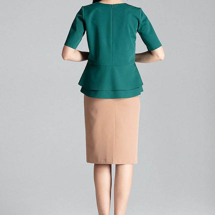 Short-Sleeve Blouse with Semi-Circular Neckline & Covered Back Zip - MimiStylez