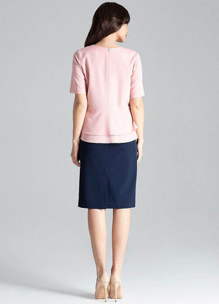 Short-Sleeve Blouse with Semi-Circular Neckline & Covered Back Zip - MimiStylez