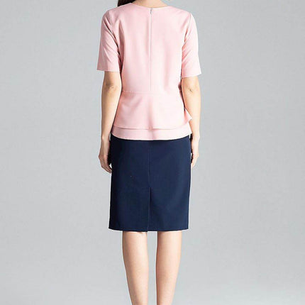 Short-Sleeve Blouse with Semi-Circular Neckline & Covered Back Zip - MimiStylez