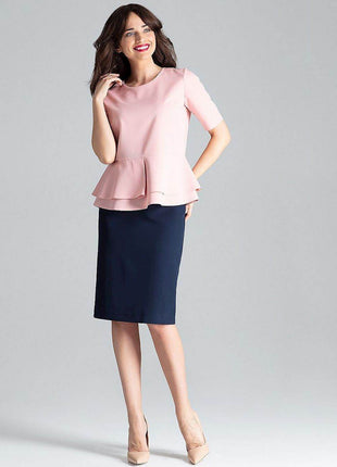 Short-Sleeve Blouse with Semi-Circular Neckline & Covered Back Zip - MimiStylez