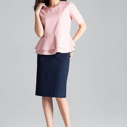 Short-Sleeve Blouse with Semi-Circular Neckline & Covered Back Zip - MimiStylez