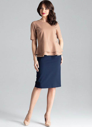 Short-Sleeve Blouse with Semi-Circular Neckline & Covered Back Zip - MimiStylez