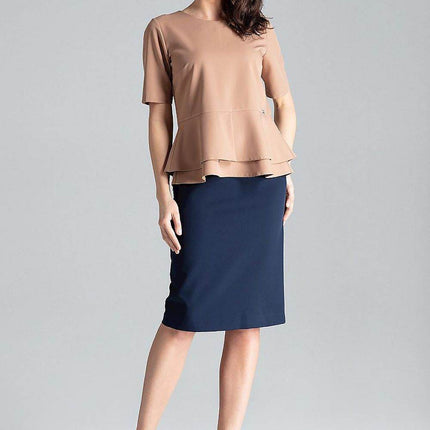 Short-Sleeve Blouse with Semi-Circular Neckline & Covered Back Zip - MimiStylez