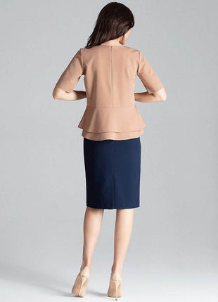 Short-Sleeve Blouse with Semi-Circular Neckline & Covered Back Zip - MimiStylez