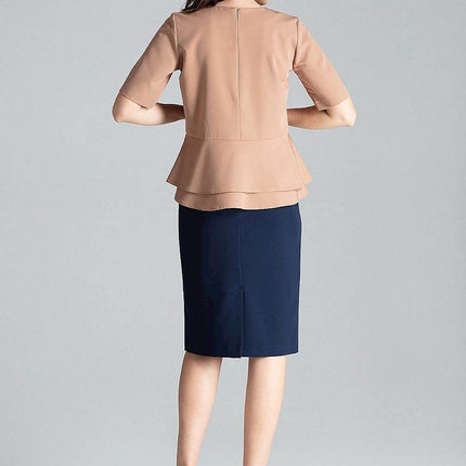Short-Sleeve Blouse with Semi-Circular Neckline & Covered Back Zip - MimiStylez