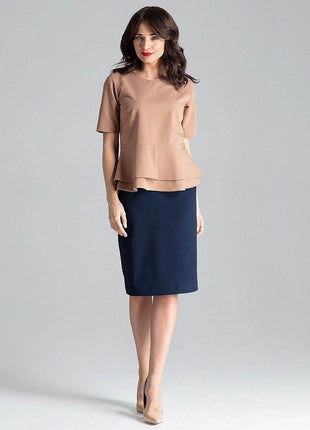 Short-Sleeve Blouse with Semi-Circular Neckline & Covered Back Zip - MimiStylez