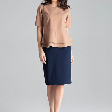 Short-Sleeve Blouse with Semi-Circular Neckline & Covered Back Zip - MimiStylez