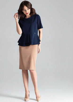 Short-Sleeve Blouse with Semi-Circular Neckline & Covered Back Zip - MimiStylez