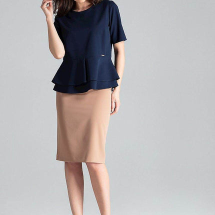 Short-Sleeve Blouse with Semi-Circular Neckline & Covered Back Zip - MimiStylez