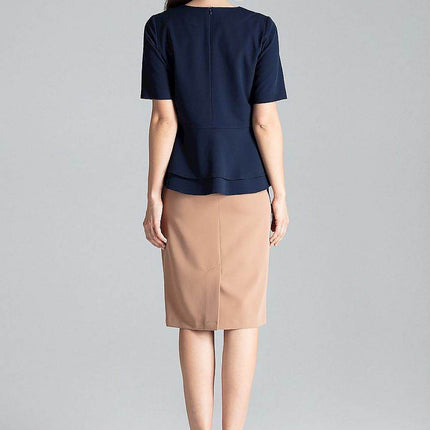 Short-Sleeve Blouse with Semi-Circular Neckline & Covered Back Zip - MimiStylez
