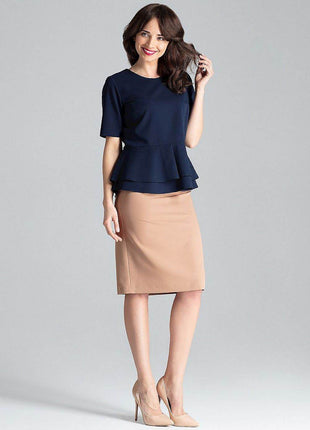 Short-Sleeve Blouse with Semi-Circular Neckline & Covered Back Zip - MimiStylez