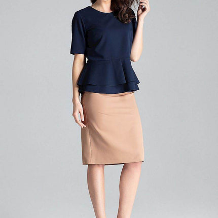 Short-Sleeve Blouse with Semi-Circular Neckline & Covered Back Zip - MimiStylez