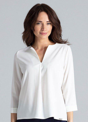 Loose-Fit Blouse with Long Cuffed Sleeves & Serek Neckline - MimiStylez