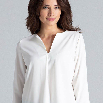 Loose-Fit Blouse with Long Cuffed Sleeves & Serek Neckline - MimiStylez