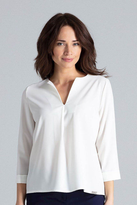 Loose-Fit Blouse with Long Cuffed Sleeves & Serek Neckline - MimiStylez