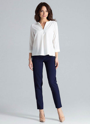 Loose-Fit Blouse with Long Cuffed Sleeves & Serek Neckline - MimiStylez