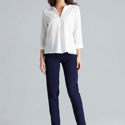 Loose-Fit Blouse with Long Cuffed Sleeves & Serek Neckline - MimiStylez