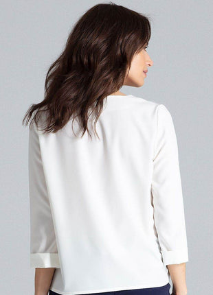 Loose-Fit Blouse with Long Cuffed Sleeves & Serek Neckline - MimiStylez