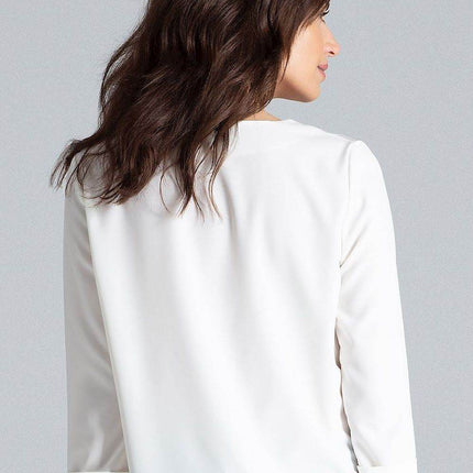 Loose-Fit Blouse with Long Cuffed Sleeves & Serek Neckline - MimiStylez