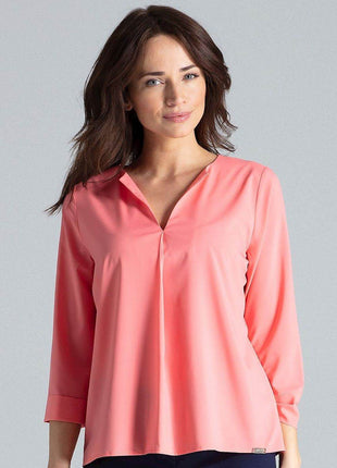 Loose-Fit Blouse with Long Cuffed Sleeves & Serek Neckline - MimiStylez