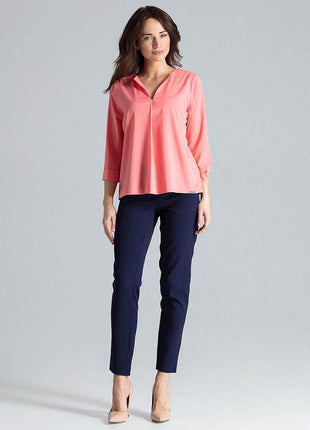 Loose-Fit Blouse with Long Cuffed Sleeves & Serek Neckline - MimiStylez