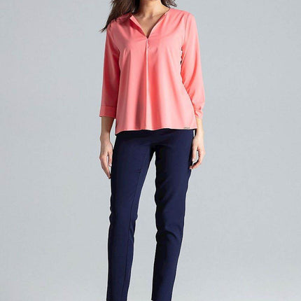 Loose-Fit Blouse with Long Cuffed Sleeves & Serek Neckline - MimiStylez