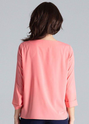 Loose-Fit Blouse with Long Cuffed Sleeves & Serek Neckline - MimiStylez