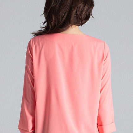 Loose-Fit Blouse with Long Cuffed Sleeves & Serek Neckline - MimiStylez