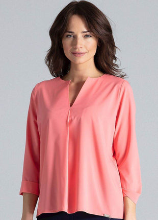 Loose-Fit Blouse with Long Cuffed Sleeves & Serek Neckline - MimiStylez