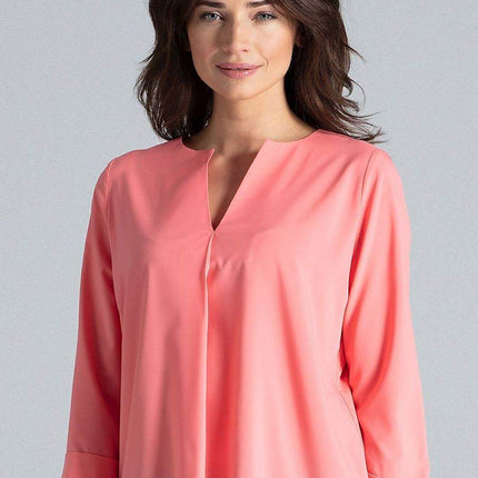 Loose-Fit Blouse with Long Cuffed Sleeves & Serek Neckline - MimiStylez