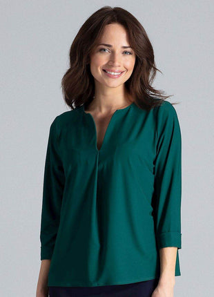 Loose-Fit Blouse with Long Cuffed Sleeves & Serek Neckline - MimiStylez