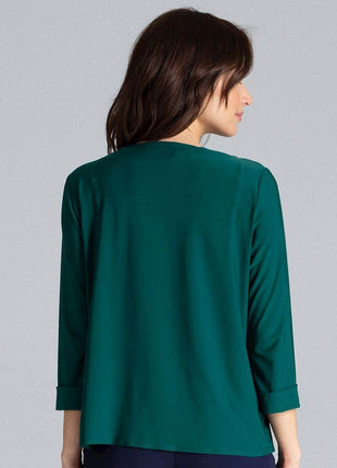 Loose-Fit Blouse with Long Cuffed Sleeves & Serek Neckline - MimiStylez