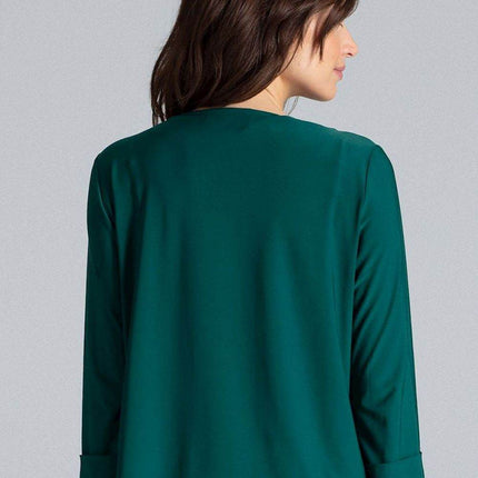 Loose-Fit Blouse with Long Cuffed Sleeves & Serek Neckline - MimiStylez