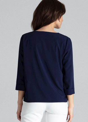 Loose-Fit Blouse with Long Cuffed Sleeves & Serek Neckline - MimiStylez