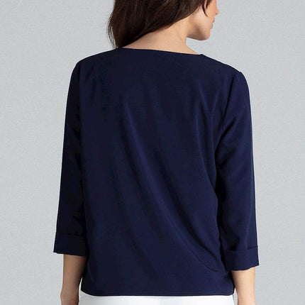 Loose-Fit Blouse with Long Cuffed Sleeves & Serek Neckline - MimiStylez