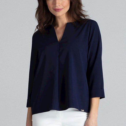 Loose-Fit Blouse with Long Cuffed Sleeves & Serek Neckline - MimiStylez