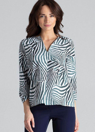 Loose-Fit Blouse with Long Cuffed Sleeves & Serek Neckline - MimiStylez