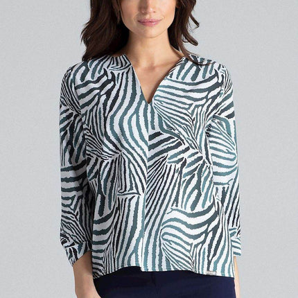 Loose-Fit Blouse with Long Cuffed Sleeves & Serek Neckline - MimiStylez