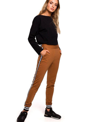 Two-Tone Cotton Jogger Pants with Ribbed Cuffs and Leg Piping - MimiStylez