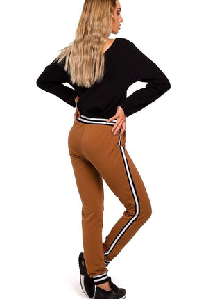 Two-Tone Cotton Jogger Pants with Ribbed Cuffs and Leg Piping - MimiStylez